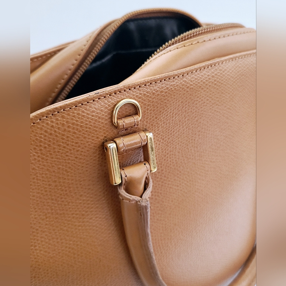 Classic Tan Structured Satchel Handbag - Women's Tote - Picture 7 of 14